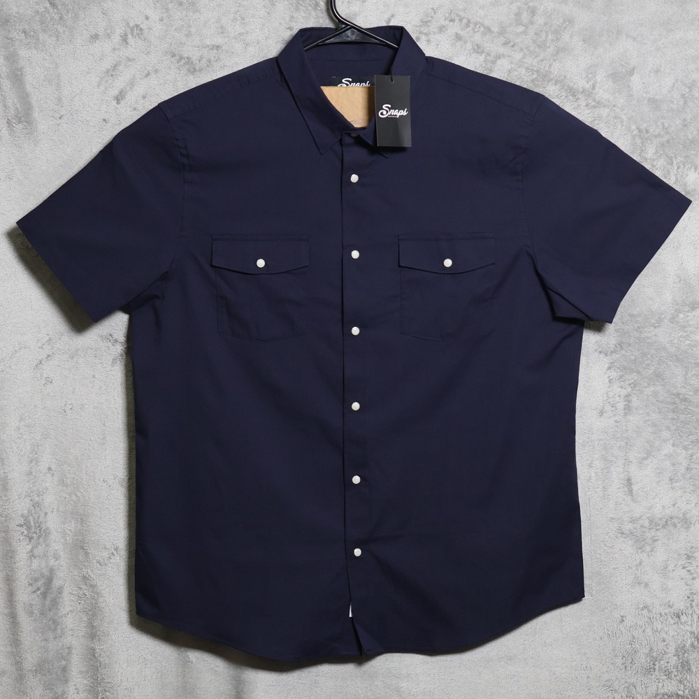 Snaps Lexus Shirt Mens XL Navy Blue Pearl Snap Short Sleeve Work Shop Pockets